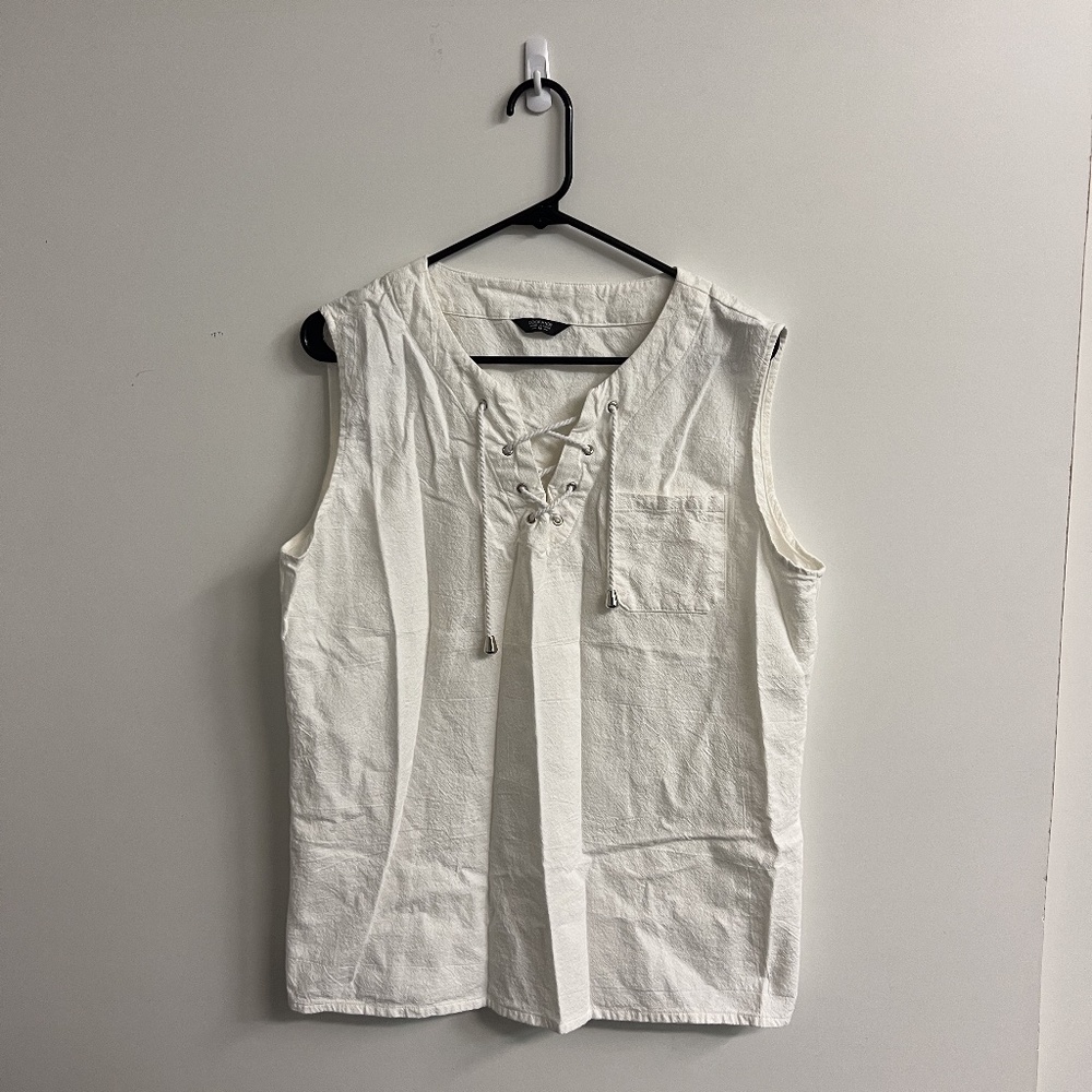 White Linen Sleeveless Shirt with Ties